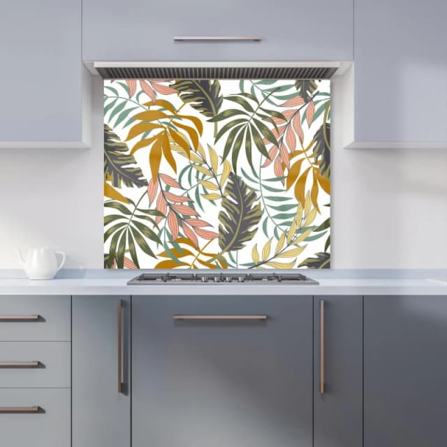 Warren Reed - Designer Tropical Leaves Kitchen Splashback in Green Size: 600mm x 750mm Green Unisex 600mm x 750mm