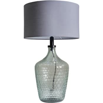 Lustre Green Glass Table Lamp With Fabric Lampshade - Dark Grey - No Bulb