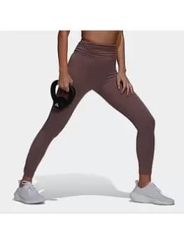 adidas Yoga Studio Gathered 7/8 Tights - Brown, Size L, Women