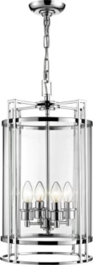 Eaton Ceiling Pendant Lantern 4 Light Polished Chrome, Glass