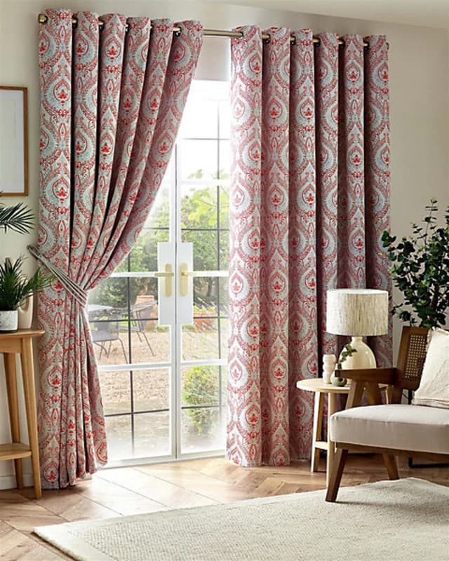 Victoria Triple Woven Ready Made Eyelet Blackout Curtains Red