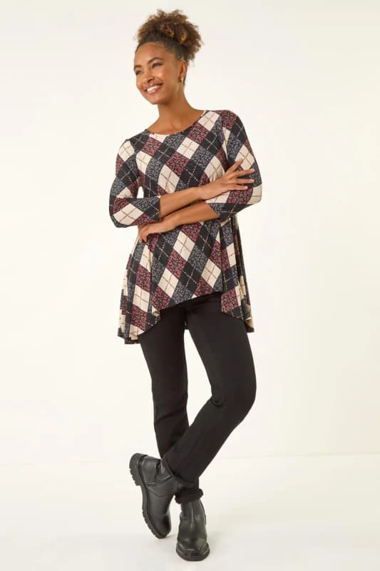 Roman Womens Jacquard Stretch Tunic Top in Pink Size: 18 Pink Female 18