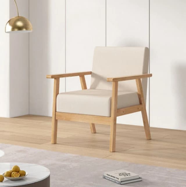 Mcc Direct Single Seater Upholstered Linen Accent Chair Wooden Sofa With Comfortable Padded Seat - Beige