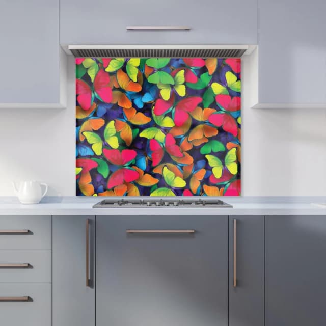 Warren Reed - Designer Rainbow Butterflies Kitchen Splashback in Red Size: 700mm x 650mm Red Unisex 700mm x 650mm