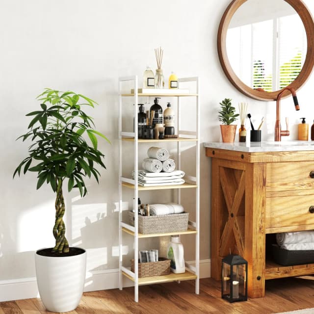 HOMCOM HOMCOM 5-Tier Bamboo Bathroom Storage Shelf, Freestanding Shelving Unit in Natural Natural One Size Unisex 5063603394919