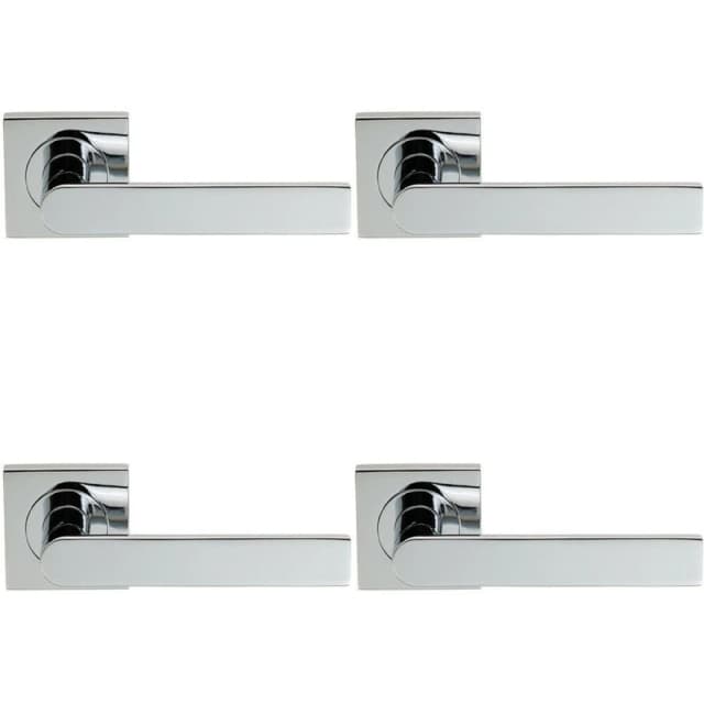 Loops 4x PAIR Flat Rectangular Bar Lever on Square Rose Concealed Fix Polished Chrome Multi