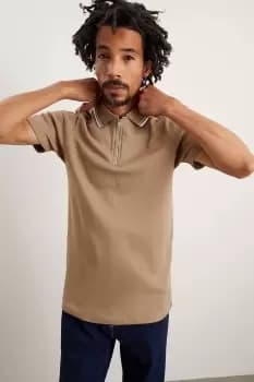 Muscle Fit Tipped Zip Popcorn Polo Shirt