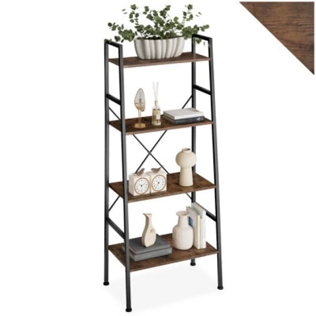 Tectake Ladder Shelf Liverpool - Industrial Style, With 4 Shelves 61.5 X 36.5 X 150 Cm - Industrial Wood Dark, Rustic