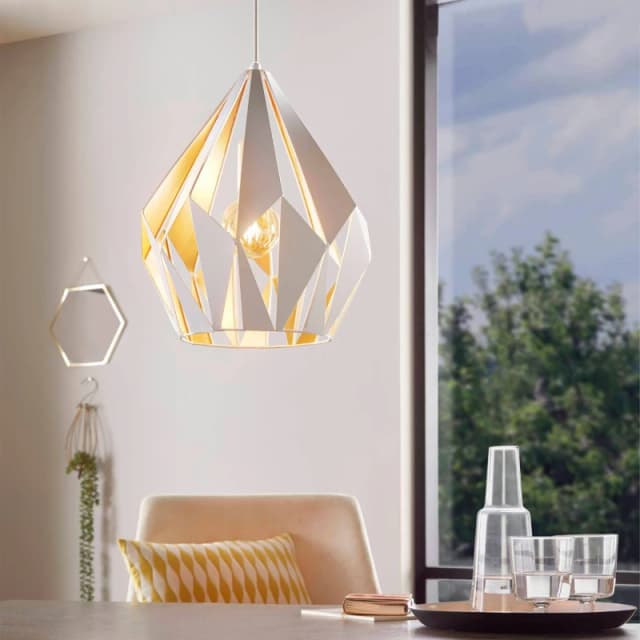 EGLO Eglo CARLTON 1 Geometric Pendant Light - White & Gold White One Size Unisex 9002759499327