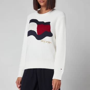 Tommy Hilfiger Womens Org Co Flag Crewneck Sweatshirt - Ecru - M