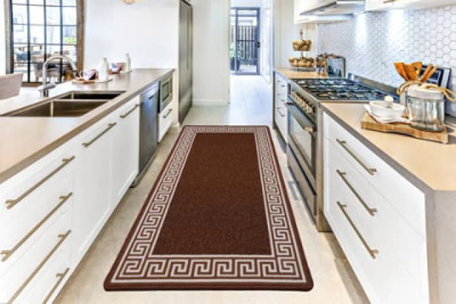 Smart Living Greekey Heavy Duty Machine Washable Hallway Kitchen Non Slip Door Mat Dark Brown