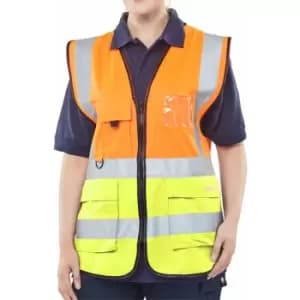 Two tone executive waistcoat orange/sat yellow xs - Hi Vis - Orange / Saturn Yellow - Beeswift