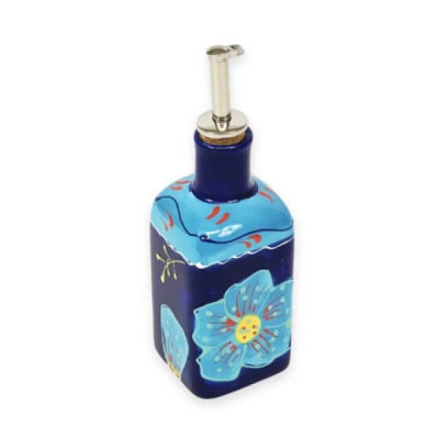 Verano Spanish Ceramics Classic Spanish Hand Painted Kitchen Dining Squared Oil Drizzler 250ml Blue Flower Blue unisex