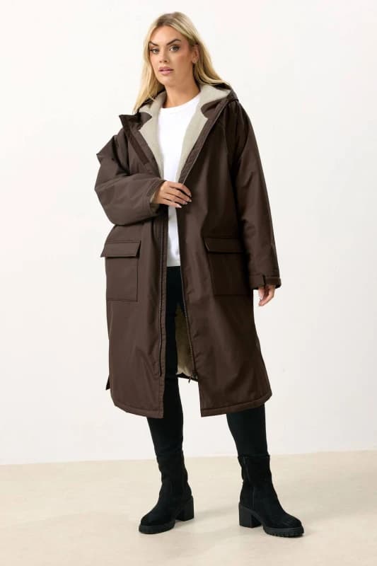 Yours Womens Waterproof Fleece Lined Robe in Chocolate Size: 20-24 Chocolate Female 20-24