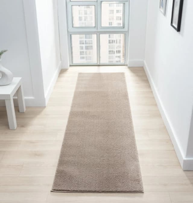 Comfy Washable Low Pile Living Room Area Rug - Anti Slip Felt Backing Beige 60Cm X 200Cm