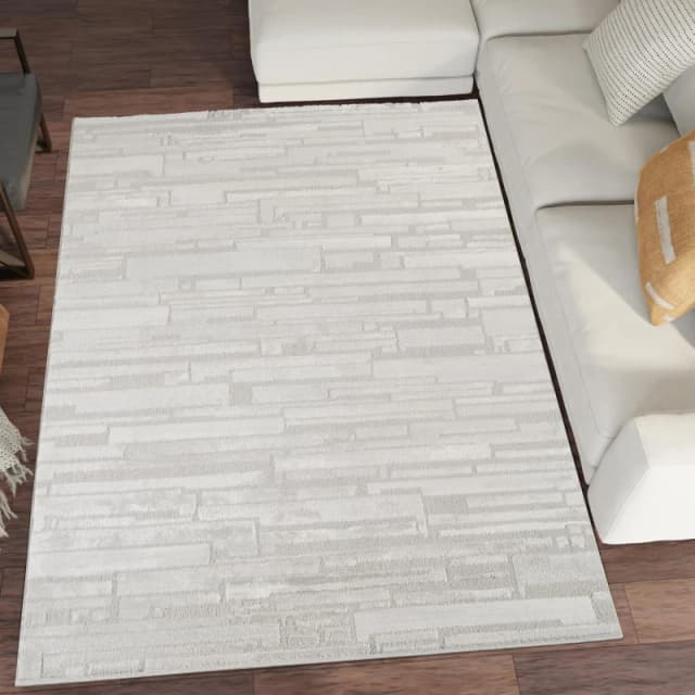 Hamilton Modern Sheen Area Rug - Blocked Bold Geometric Design Silver 200Cm X 290Cm