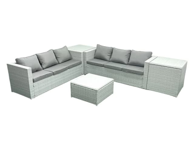 Fimous Rattan Garden Outdoor Furniture Set 6 Seater Rattan Garden Sofa Set with 2 Side Tables Light Grey Mixed Light Grey