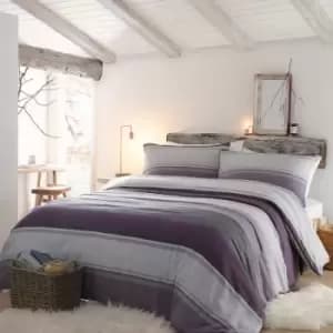 Fusion Betley Stripes 100% Brushed Cotton Reversible Duvet Cover Set, Plum, Double