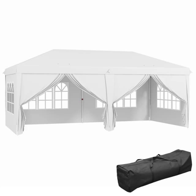 Outsunny 3 x 6m Pop Up Gazebo with Sides and Windows, Height Adjustable Party Tent with Storage Bag for Garden, Camping, Event, Brown Aosom UK