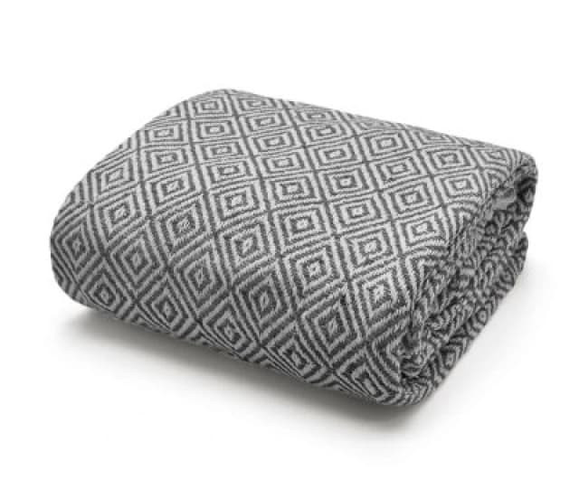 Velosso Cosy Woven Cotton Print Throw Blanket In Plush Texture - Available For Sofa, Bed, Couch - 50Cm X 60Cm Throw - Charcoal
