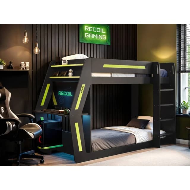 Flair Alister Gaming Bunk Bed with Desk Charcoal & Green Size: Single Charcoal Unisex Single