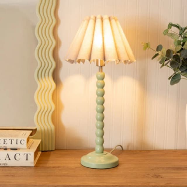 ValueLights Bobbins Sage Green Table Lamp with Scallop Tapered Lamp Shade Grey