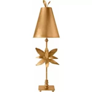 Table Lamp Gold Tapered Shade Flower Leaf Design on Stem Gold Leaf LED E27 60W