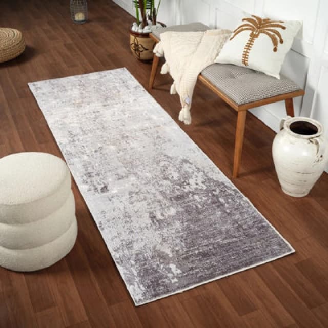 Livabliss Abstract Modern Marble Silver Grey Fiona Runner Rug 80 X 220 Cm - Easy Care, Non Shedding, Ideal For Hallway Or Beside The Bed