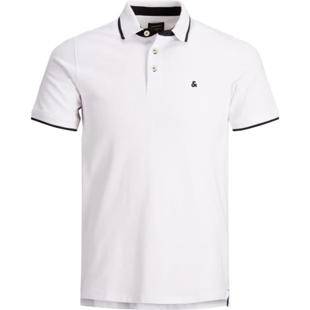 Jack and Jones Paulos Tipped Pique Short Sleeve Polo Shirt - White White 2XL