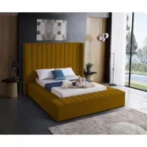 Kensington Upholstered Beds - Plush Velvet, Double Size Frame, Mustard - Mustard