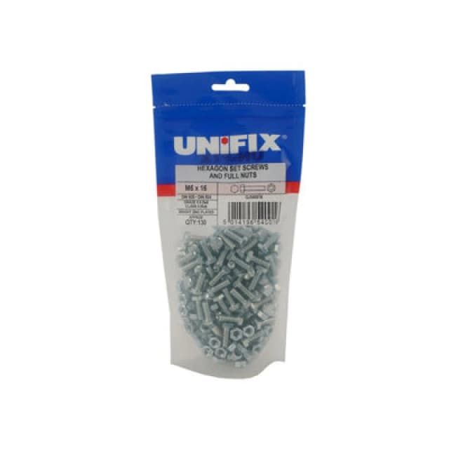 Unifix Grade 8.8 Hex Setscrews & Class 8 Full Nuts - M6 X 16 - Bag Of 130
