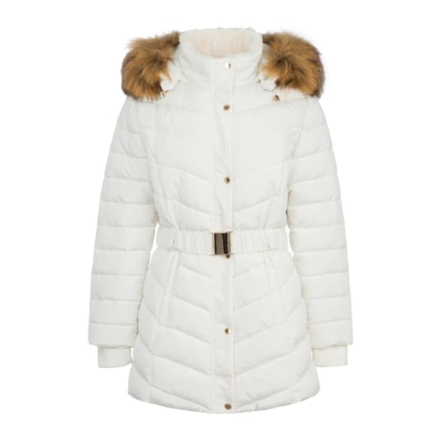 Firetrap Womens Waterproof Long Sleeve Mid-Length Puffer Jacket Cream female 8 (36)