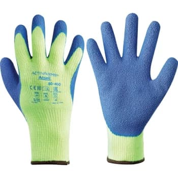 80-400 Powerflex Hi-vis Palm-side Coated Yellow/Blue Gloves - Size 7