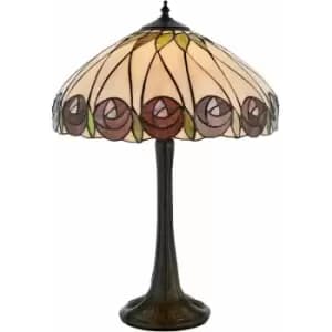 Tiffany Glass Table Lamp Light Dark Bronze & Mackintosh Red Rose Shade i00205