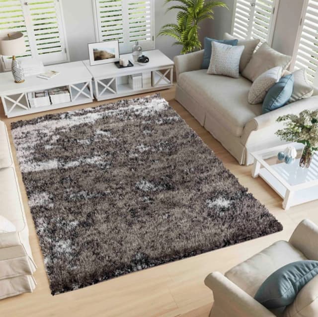 Modern Soft Two Tone Shimmer Shaggy Area Rugs Silver 120X170 Cm