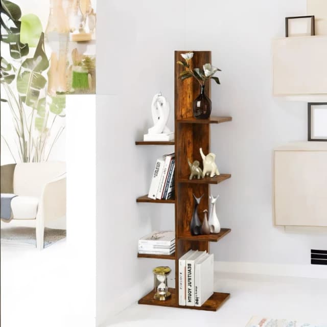 Rafaelo Mobilia Industrial 8 Tier Free-Standing Tree Display Stand in Dark Brown Dark Brown Unisex