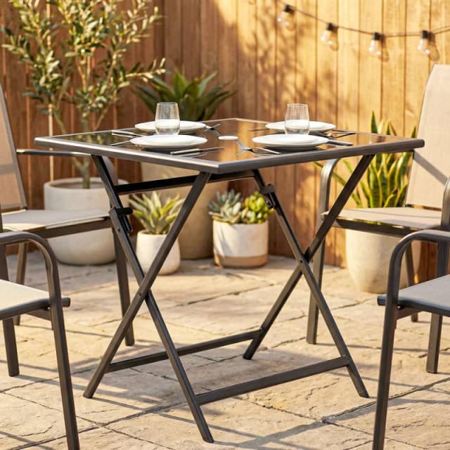 OUTSUNNY Folding Square Garden Dining Table with Parasol Hole in Black Size: 70cm x 70cm Black Unisex 70cm x 70 cm