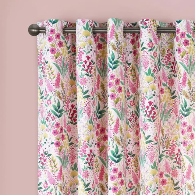 Catherine Lansfield Tilly Floral Fully Reversible Eyelet Curtains Eyelet Curtains 66x90" Pink 41984006000