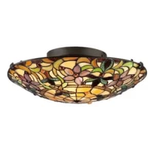 Kami 2 Light Tiffany Flush Mount Ceiling Light Vintage Bronze, E27
