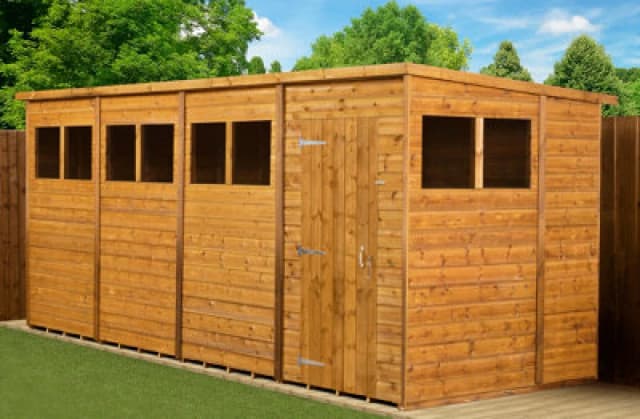 Empire Sheds Empire Modular Pent 16X6 Dipped Treated Tongue And Groove Wooden Garden Shed Windows (16' X 6' / 16ft X 6ft) (16X6)