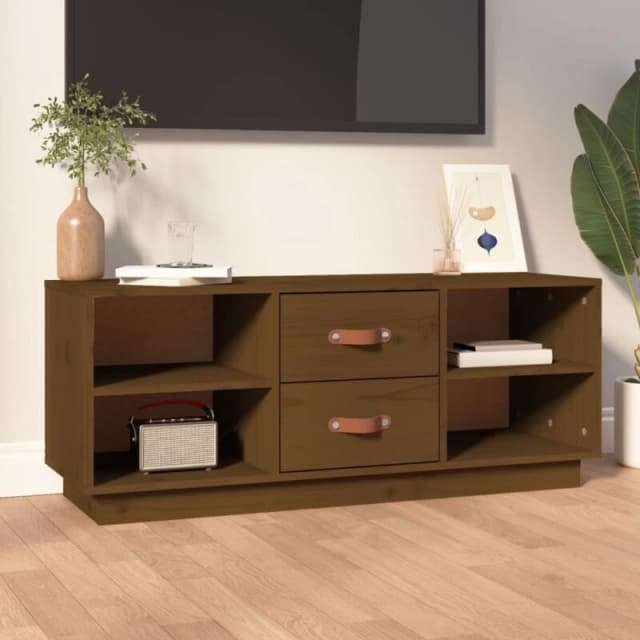 Vidaxl TV Cabinet Honey Brown 100X34X40 Cm Solid Wood Pine, Brown 818228
