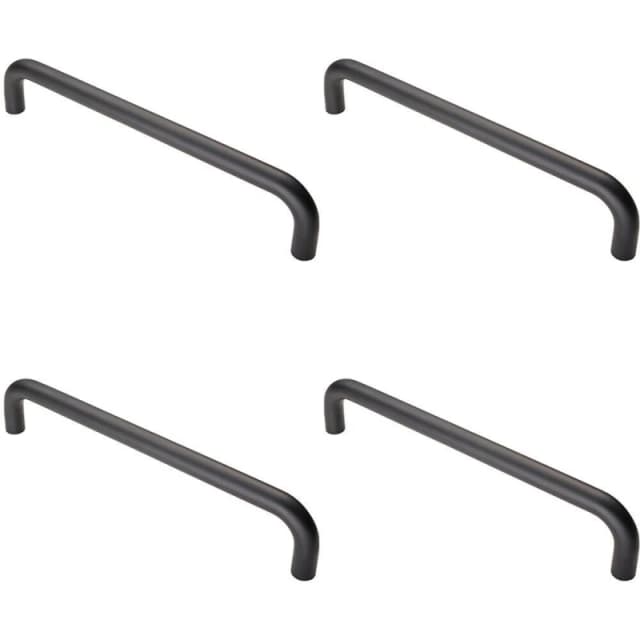 Loops 4x Round D Bar Pull Handle 319 x 19mm 300mm Fixing Centres Matt Black unisex