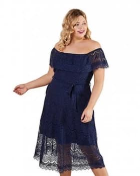 Yumi Curves Bardot Lace Dress With Tie B