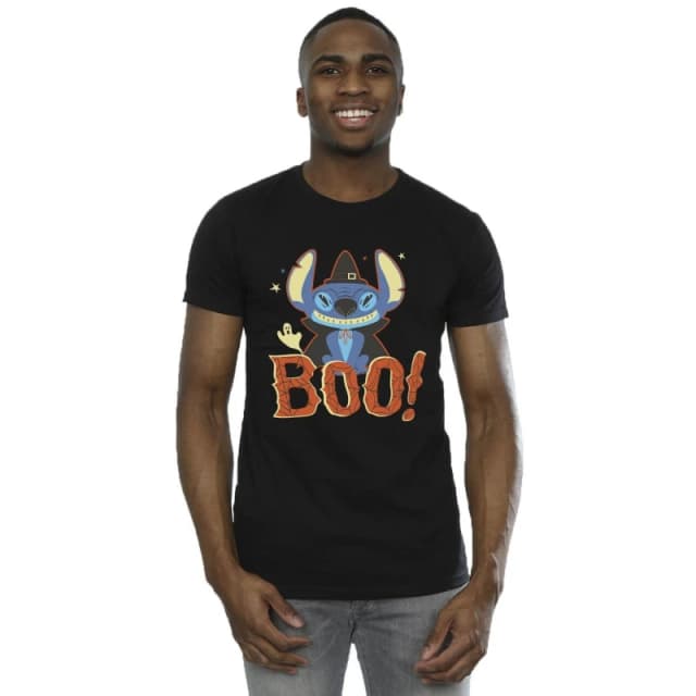 Disney Men Lilo & Stitch Boo T-Shirt in Black Size: Small Black S Male 5063283782198
