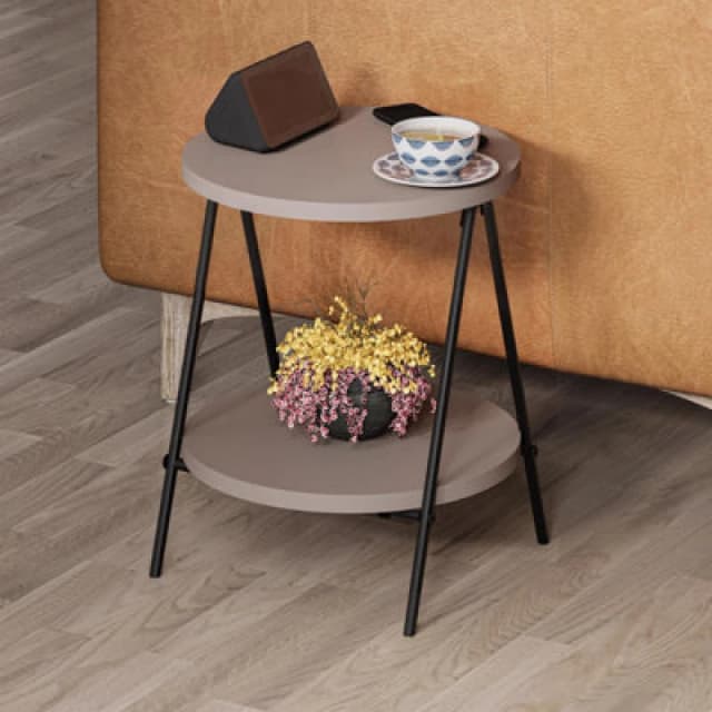 FWStyle FWStyle Scratch Resistant 2 Tier Round Side Table Metal Frame Mocha Grey Grey One Size Unisex 5056413126016