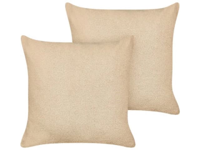 Beliani Set Of 2 Decorative Cushions Leuzea Boucle 60 X 60 Cm Sand Beige Solid