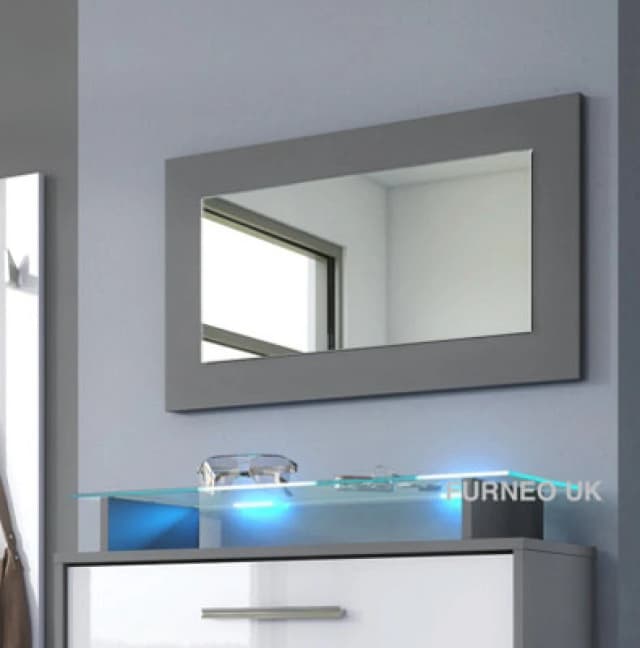Furneo Framed Mirror 70X40Cm Grey Modern Living Dining Room Hallway Bedroom Furniture