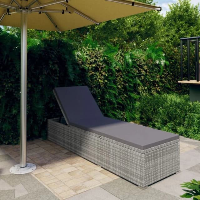 VIDAXL Sun Lounger with Dark Grey Cushion Poly Rattan Grey Vidaxl 8720286663578