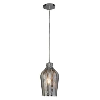 1 Light Pendant With Smoked Ribbed Glass - Chrome
