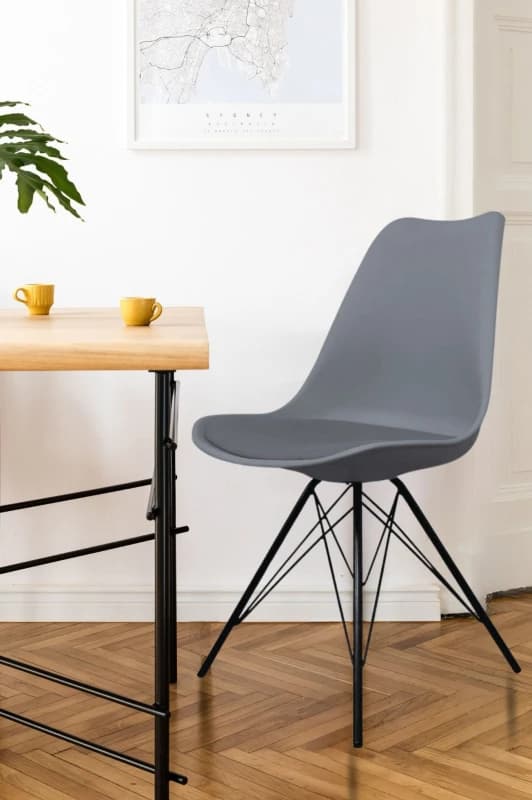 Fusion Living Soho Plastic Dining Chair with Black Metal Legs Dark Grey